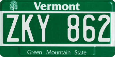 VT license plate ZKY862
