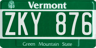 VT license plate ZKY876