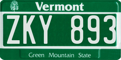 VT license plate ZKY893