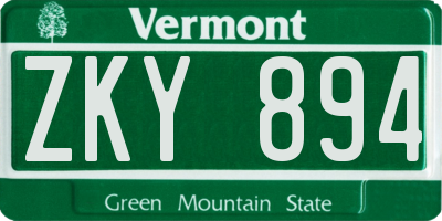 VT license plate ZKY894
