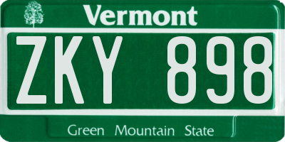 VT license plate ZKY898