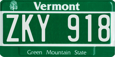 VT license plate ZKY918
