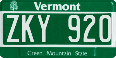 VT license plate ZKY920