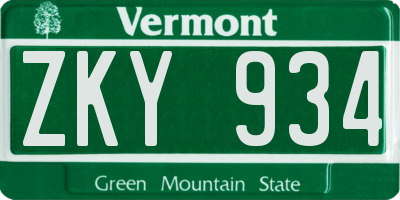 VT license plate ZKY934
