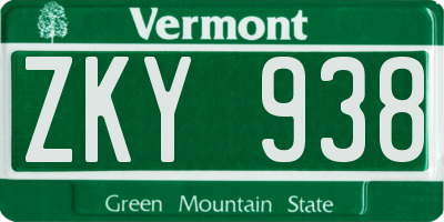 VT license plate ZKY938