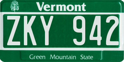 VT license plate ZKY942