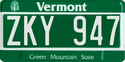 VT license plate ZKY947