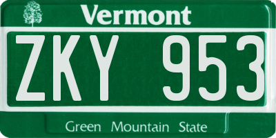 VT license plate ZKY953