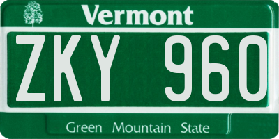 VT license plate ZKY960