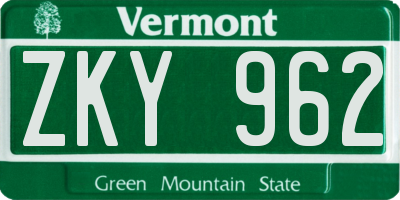 VT license plate ZKY962