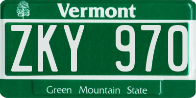 VT license plate ZKY970