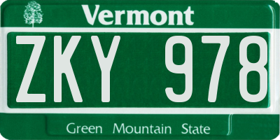 VT license plate ZKY978