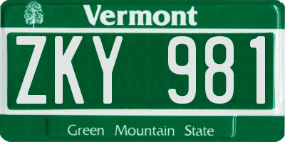 VT license plate ZKY981