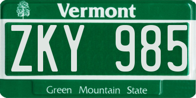 VT license plate ZKY985