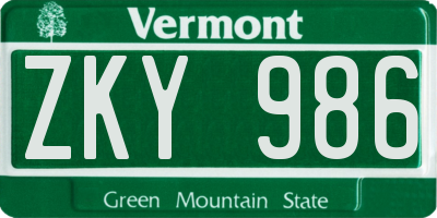 VT license plate ZKY986