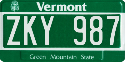 VT license plate ZKY987