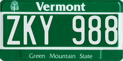 VT license plate ZKY988