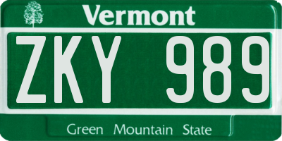 VT license plate ZKY989