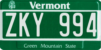 VT license plate ZKY994