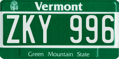 VT license plate ZKY996