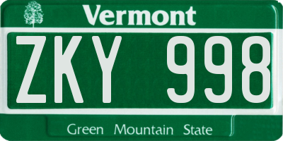 VT license plate ZKY998