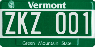 VT license plate ZKZ001