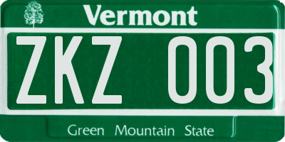 VT license plate ZKZ003