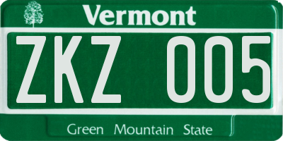 VT license plate ZKZ005