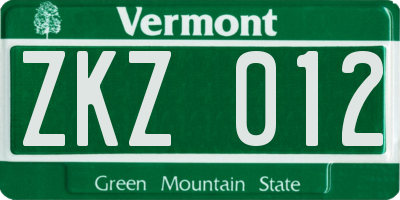 VT license plate ZKZ012