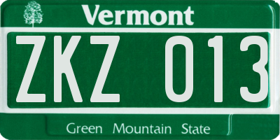 VT license plate ZKZ013