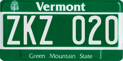 VT license plate ZKZ020