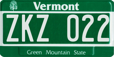 VT license plate ZKZ022
