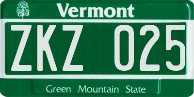VT license plate ZKZ025