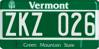 VT license plate ZKZ026