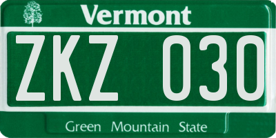 VT license plate ZKZ030