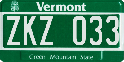 VT license plate ZKZ033