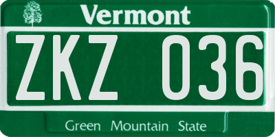 VT license plate ZKZ036