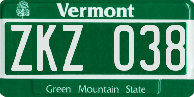 VT license plate ZKZ038