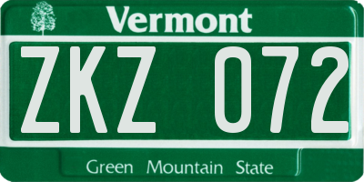 VT license plate ZKZ072