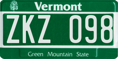 VT license plate ZKZ098