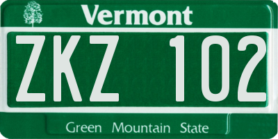 VT license plate ZKZ102