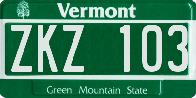 VT license plate ZKZ103
