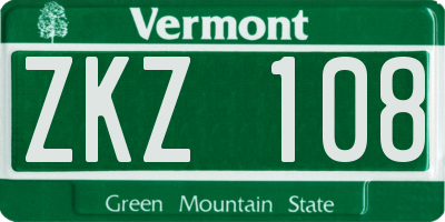 VT license plate ZKZ108