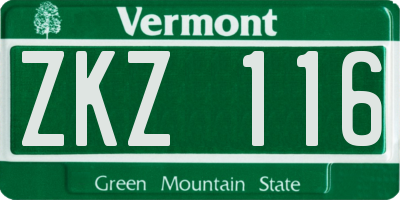 VT license plate ZKZ116