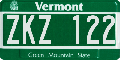 VT license plate ZKZ122