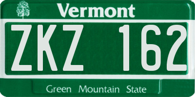 VT license plate ZKZ162