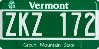 VT license plate ZKZ172