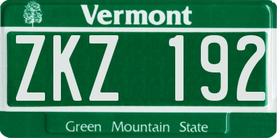 VT license plate ZKZ192