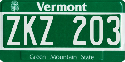 VT license plate ZKZ203