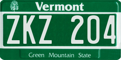 VT license plate ZKZ204